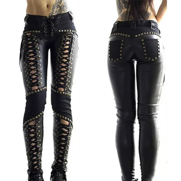 Women\'s Laced Leather Pencil Pants 3