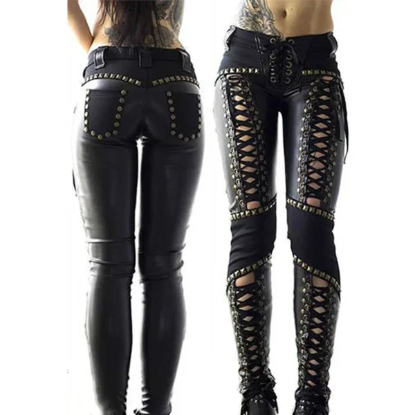 Women\'s Laced Leather Pencil Pants 5