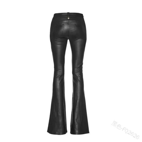 Women\'s Lace Up Leather Bell Bottom Leather Pants 5