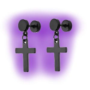 1 Pair Punk Small Black Cross Earrings